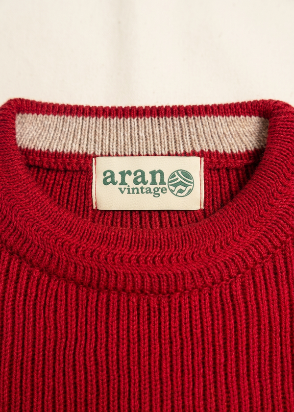 Men's Fisherman Rib Crew Neck Merino Wool | Red - Clearance