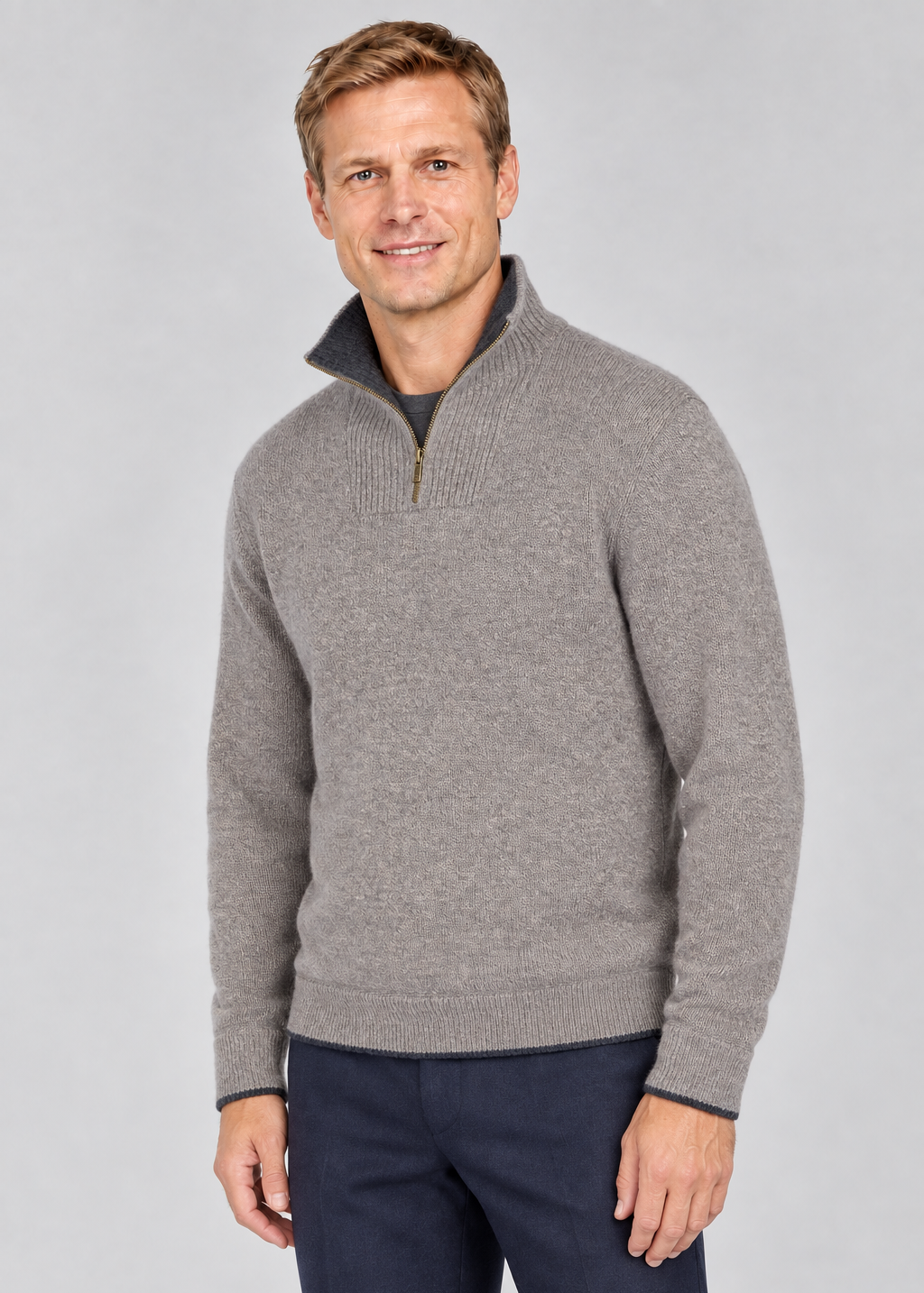 IrelandsEye Men's Lambswool Quarter Zip Sweater | Ghost Grey