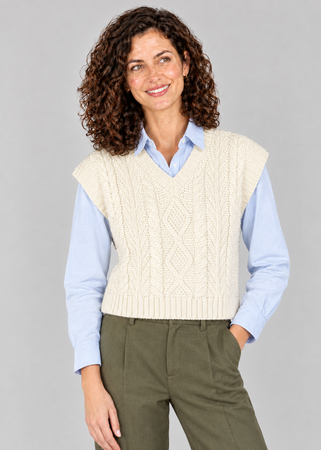 IrelandsEye Women's V Neck Aran Vest | Natural