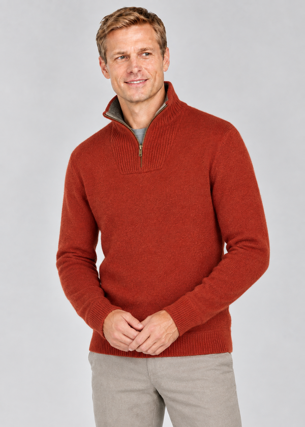 Men's Russet Lambswool Quarter Zip Sweater | Ireland's Eye | Made in Ireland