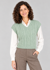 Women's V Neck Aran Vest | Sage Marl