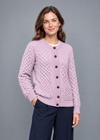 Women's Aran Merino Wool Lumber Cardigan - Rose Ash Pink