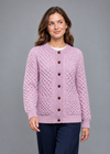 Women's Aran Merino Wool Lumber Cardigan - Rose Ash Pink