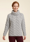 Women's Aran Cowl Neck Chunky Sweater | Grey 