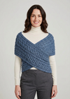 Ladies Merino Wool Cable Crossover Aran Button Wrap | Denim
