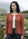 Women's Aran Cable Knit Cardigan - Autumn Leaves | 100% Merino Wool