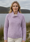 Aran Crafts Ladies Side Zip Cardigan | Sky Pink