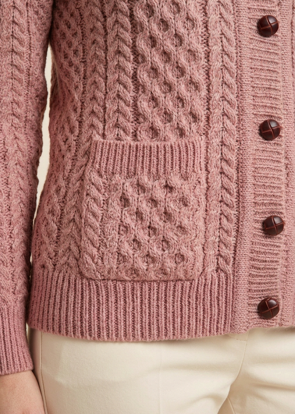 Women's Aran Merino Wool Lumber Cardigan - Rose Ash Pink