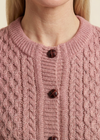 Rose-pink cardigan collar and button close-up