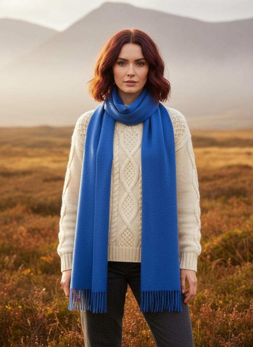 Royal Blue Cashmere Scarf - Donegal Autumn Lifestyle