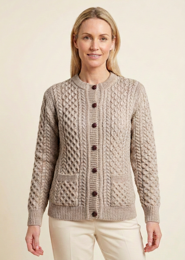 Aran Lumber Cardigan | 100% Merino Wool | Oatmeal