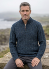 Men’s Flecked Merino Wool Quarter Zip Fisherman Sweater | Blue Melange - Clearance