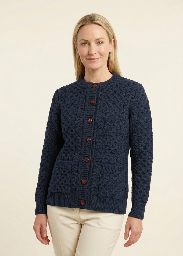 Ocean Aran Lumber Cardigan | 100% Merino Wool