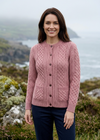 Women's Aran Merino Wool Lumber Cardigan - Rose Ash Pink