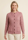 Women's Aran Merino Wool Lumber Cardigan - Rose Ash Pink