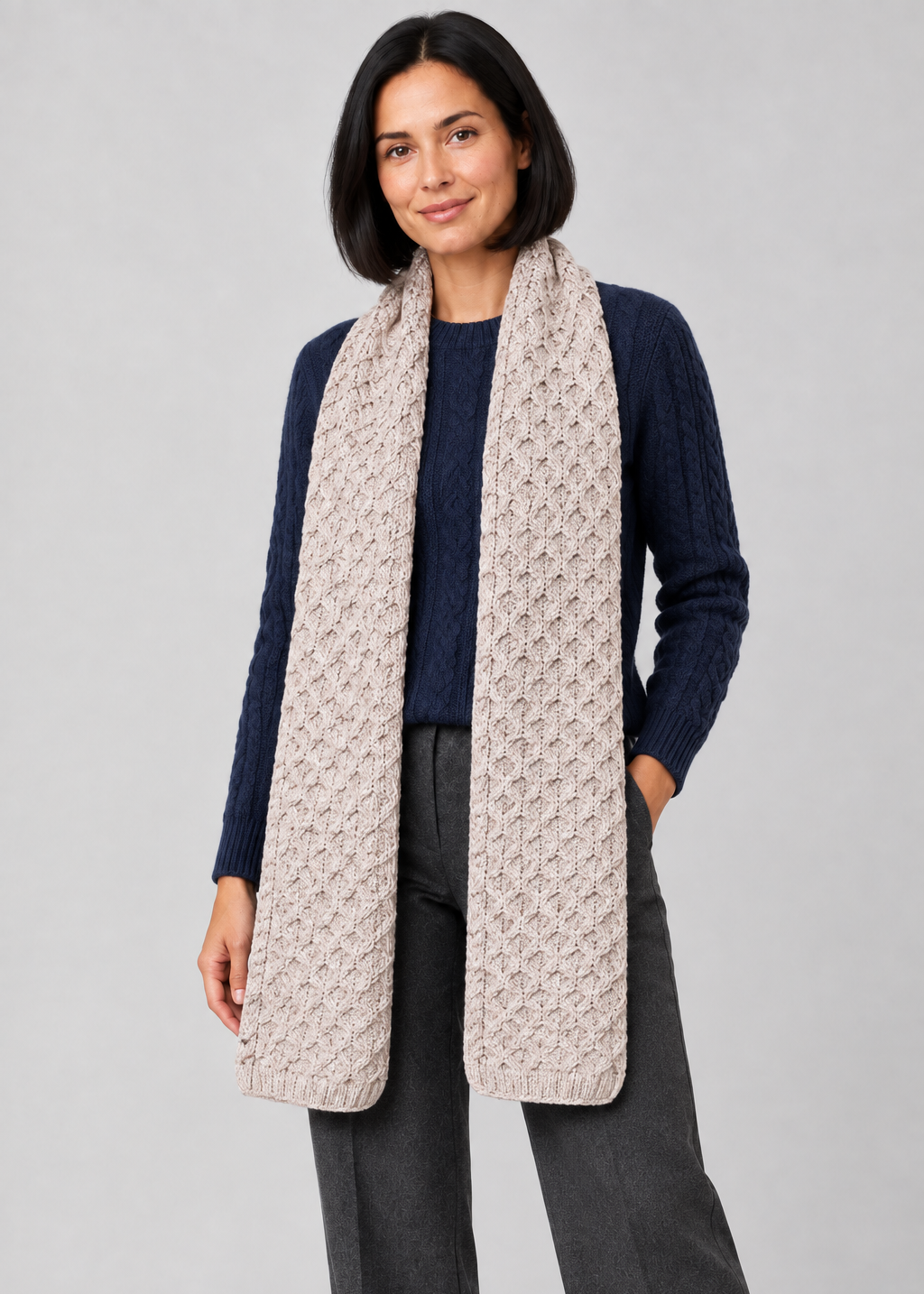 Aran Merino Wool Honeycomb Scarf | Parsnip