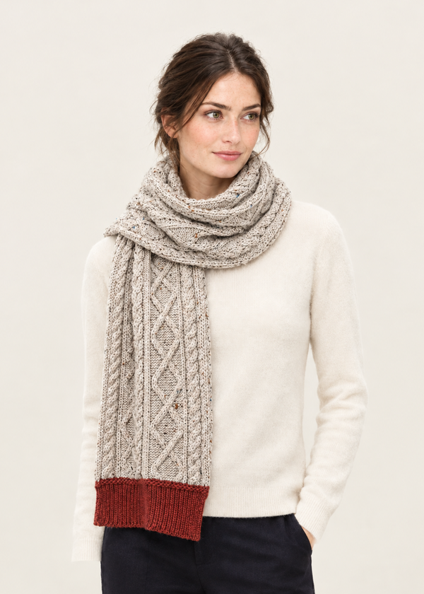 Scarf on a bareheaded model in a studio portrait
