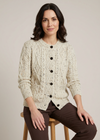 Ladies Aran Cardigan in Flecked Cream | 100% Wool