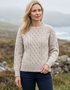 Ladies Long Crop Cable Supersoft Merino Aran Sweater | Oatmeal
