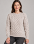 Ladies Long Crop Cable Supersoft Merino Aran Sweater | Oatmeal
