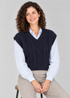 Women's V Neck Aran Vest | Navy