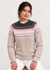 Ladies Slim-Fit Aran Fair Isle Sweater | Beige