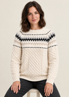 Ladies Slim-Fit Aran Fair Isle Sweater | Natural