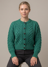 Ladies Merino Cropped Classic Aran Cardigan | Green
