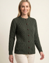 Aran Merino Wool Cable Knit Cardigan | Army Green