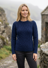 Ladies Slim-Fit Aran Sweater in Navy | Premium Merino Wool