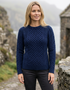 Ladies Slim-Fit Aran Sweater in Navy | Premium Merino Wool