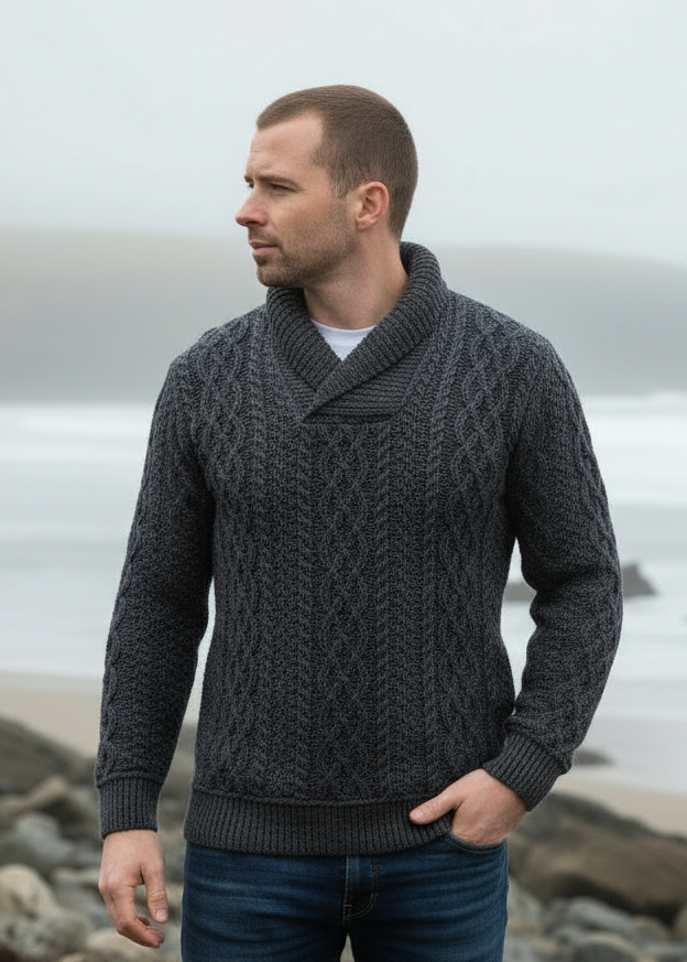 Aran Bunratty Shawl Collar Sweater | Charocal