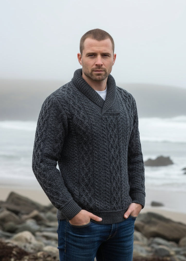 Aran Bunratty Shawl Collar Sweater | Charocal
