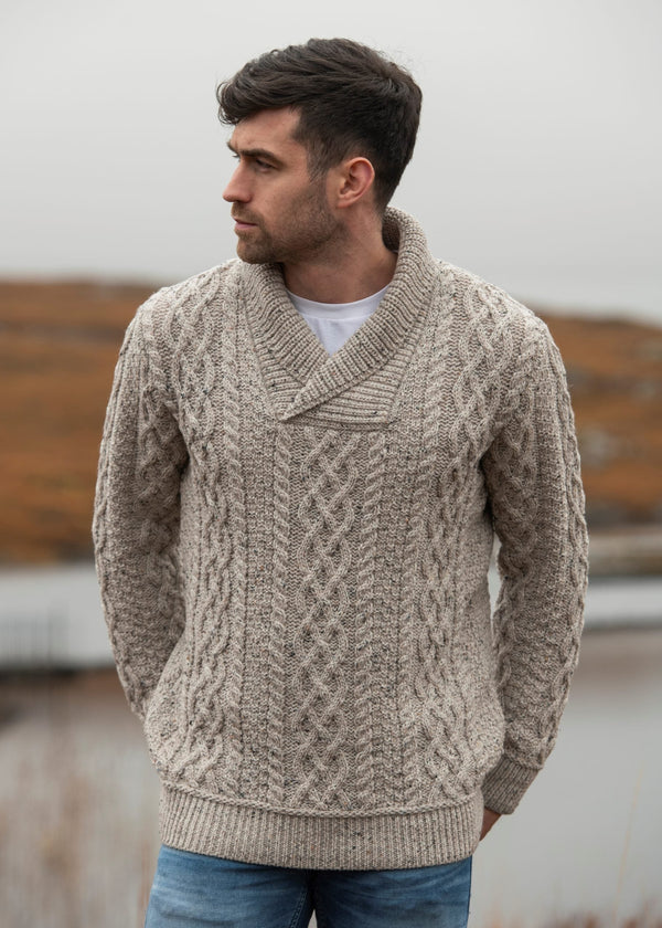 Aran Bunratty Shawl Collar Sweater | Oatmeal