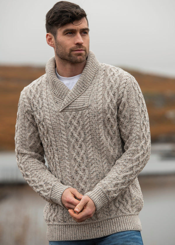 Aran Bunratty Shawl Collar Sweater | Oatmeal