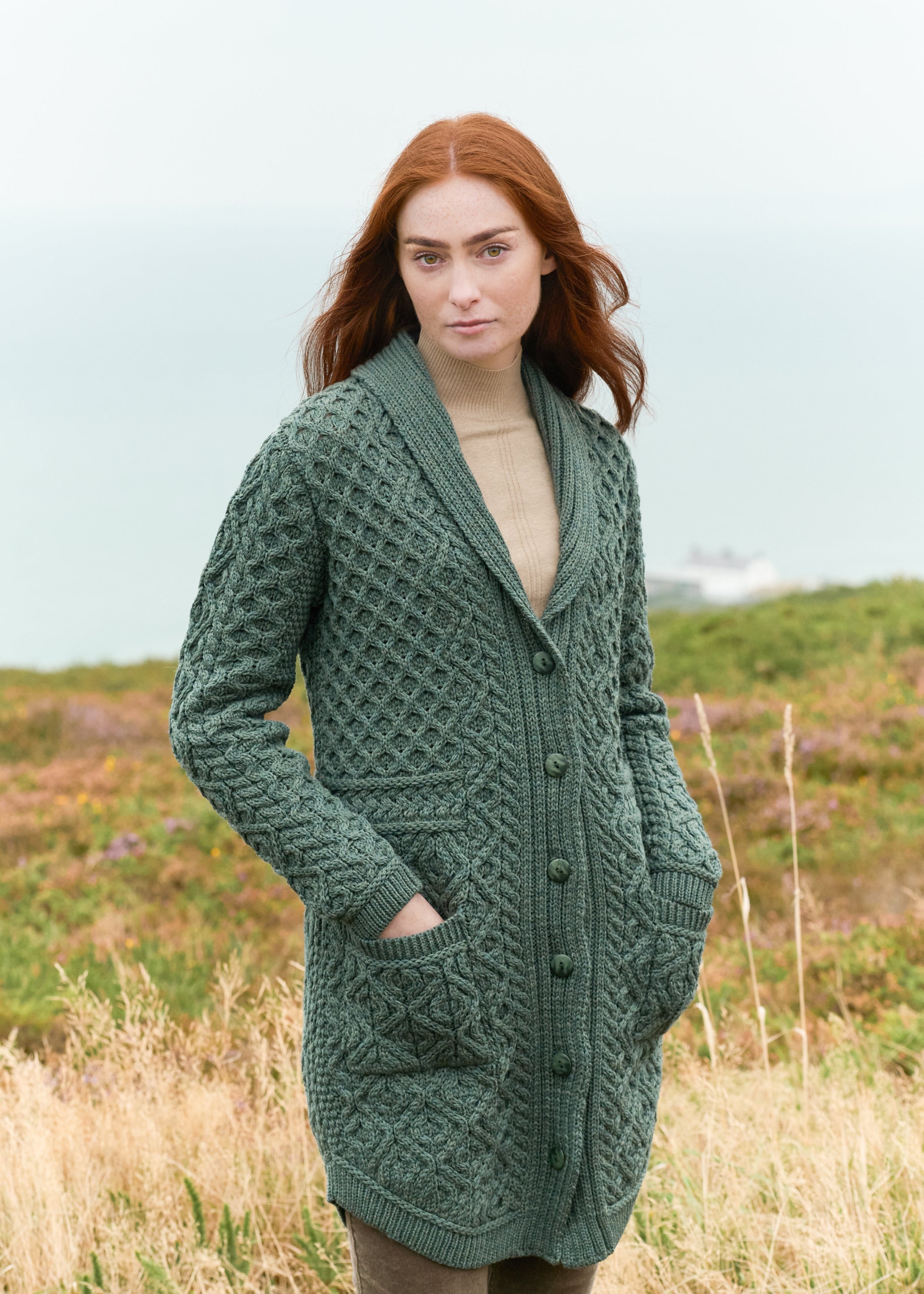 Aran Shawl Collar Button Coat