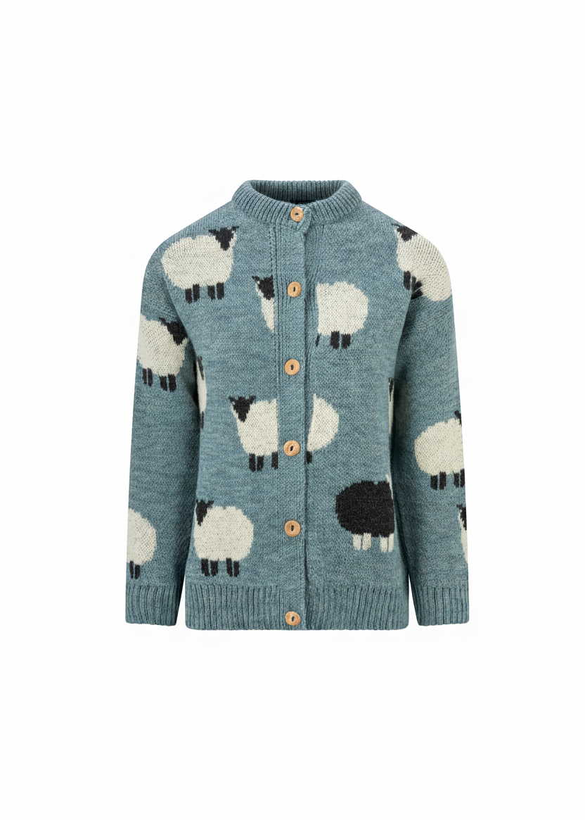 Ladies Black Sheep Wool Cardigan | Summer Storm