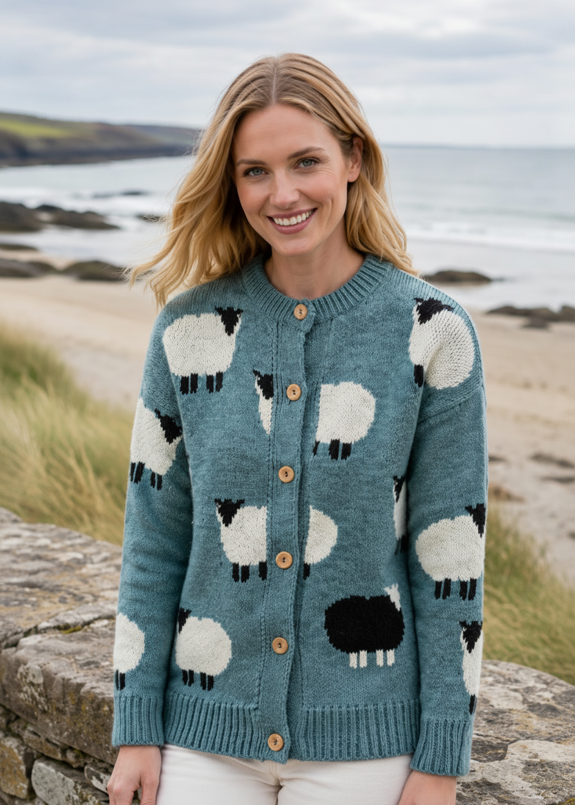 Ladies Black Sheep Wool Cardigan | Summer Storm
