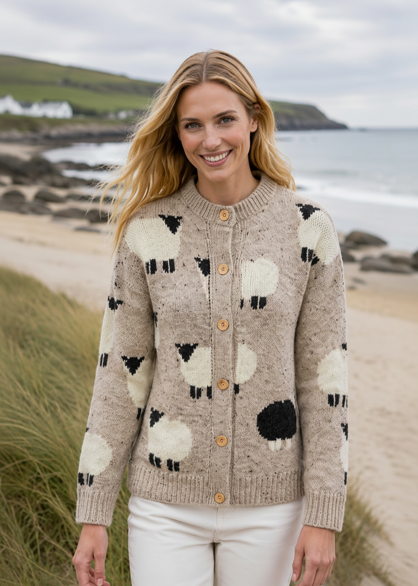 Ladies Black Sheep Wool Cardigan | Skiddaw