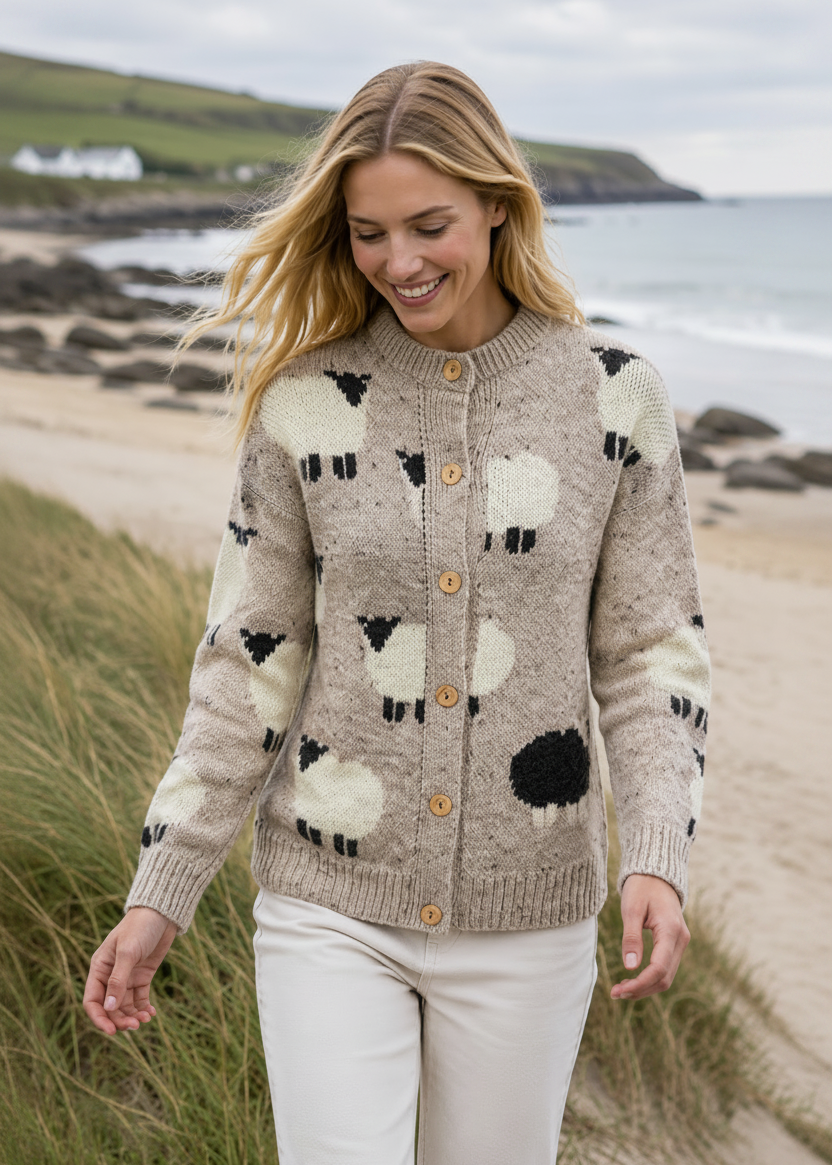 Ladies Black Sheep Wool Cardigan | Skiddaw