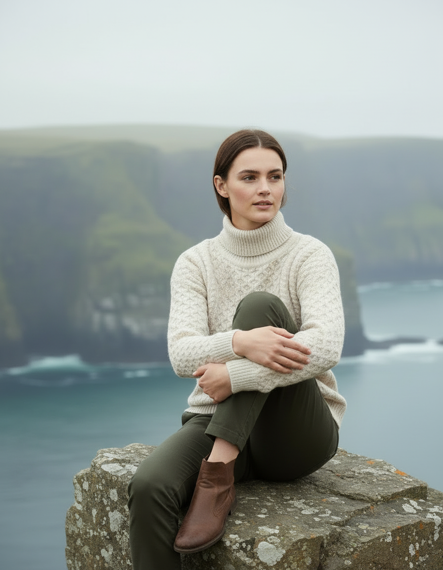 Sitting on stone - white sweater