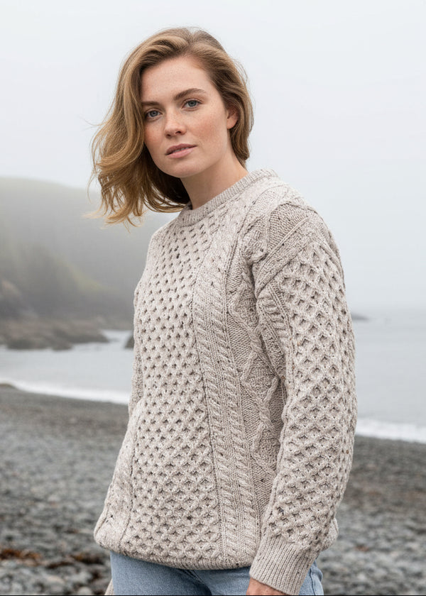 Unisex Aran Pure Wool Sweater | Oatmeal