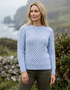 Ladies Slim-Fit Aran Sweater in Sky Blue | Premium Merino Wool