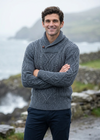 Aran Merino Wool Shawl Neck Sweater | Slate