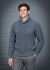 Aran Merino Wool Shawl Neck Sweater | Slate