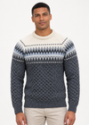 Aran Merino Crew Neck Fair isle Sweater - Slate