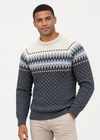 Aran Merino Crew Neck Fair isle Sweater - Slate
