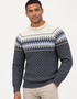 Aran Merino Crew Neck Fair isle Sweater - Slate