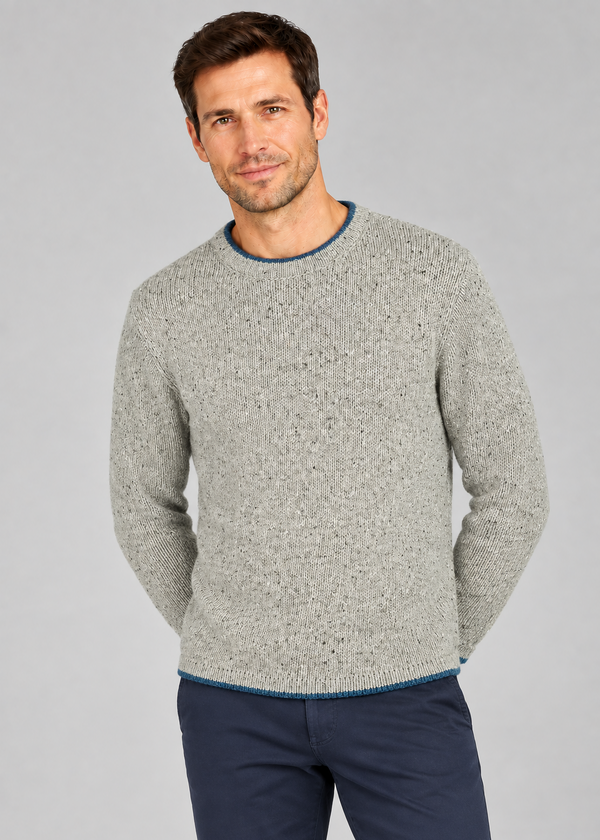 Roundstone Cashmere Blend Sweater | Men's Irish Wool Knitwear | Light Grey