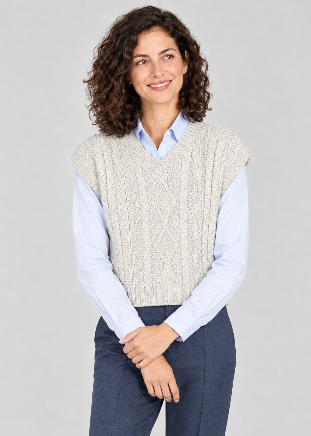 Women's V Neck Aran Vest | 100% Merino Woollow